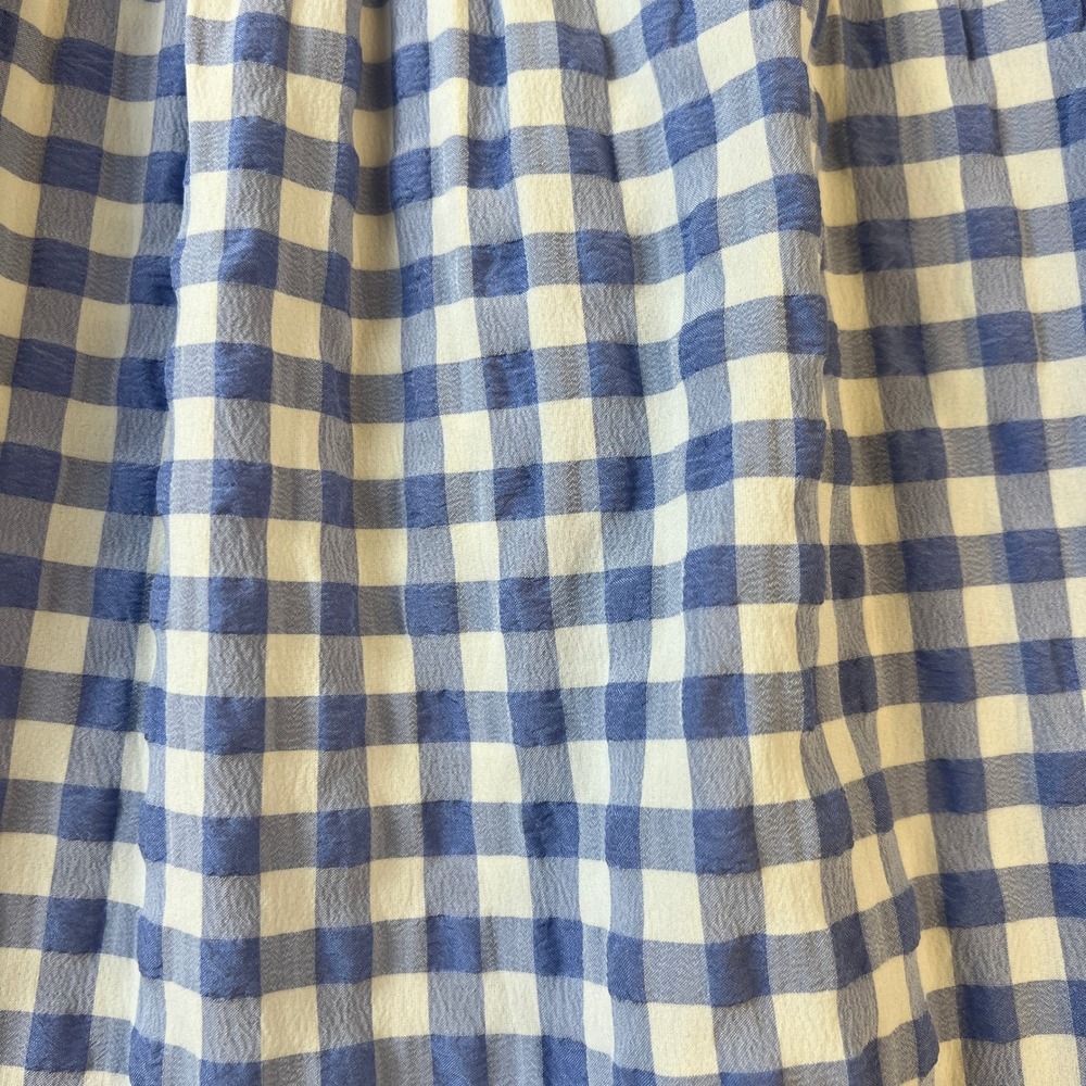 Gingham Tiered Midi Dress Womens Medium Blue White Ruffle Summer Cottagecore - Picture 4 of 10